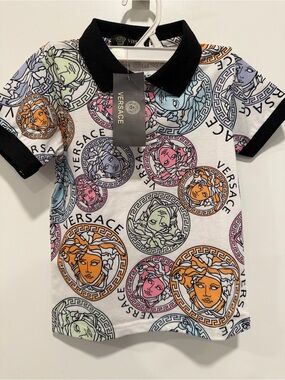 Fashion Kids White Polo with Multicolor Medusa Motif